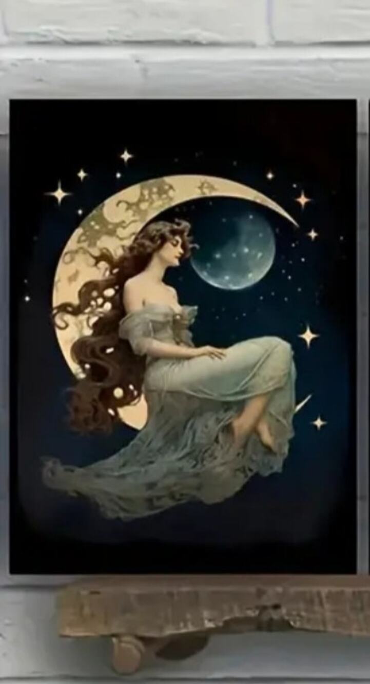 Art Deco Lady on the Moon Canvas Art Print 12×16" Celestial Goddess Star 20s-30s